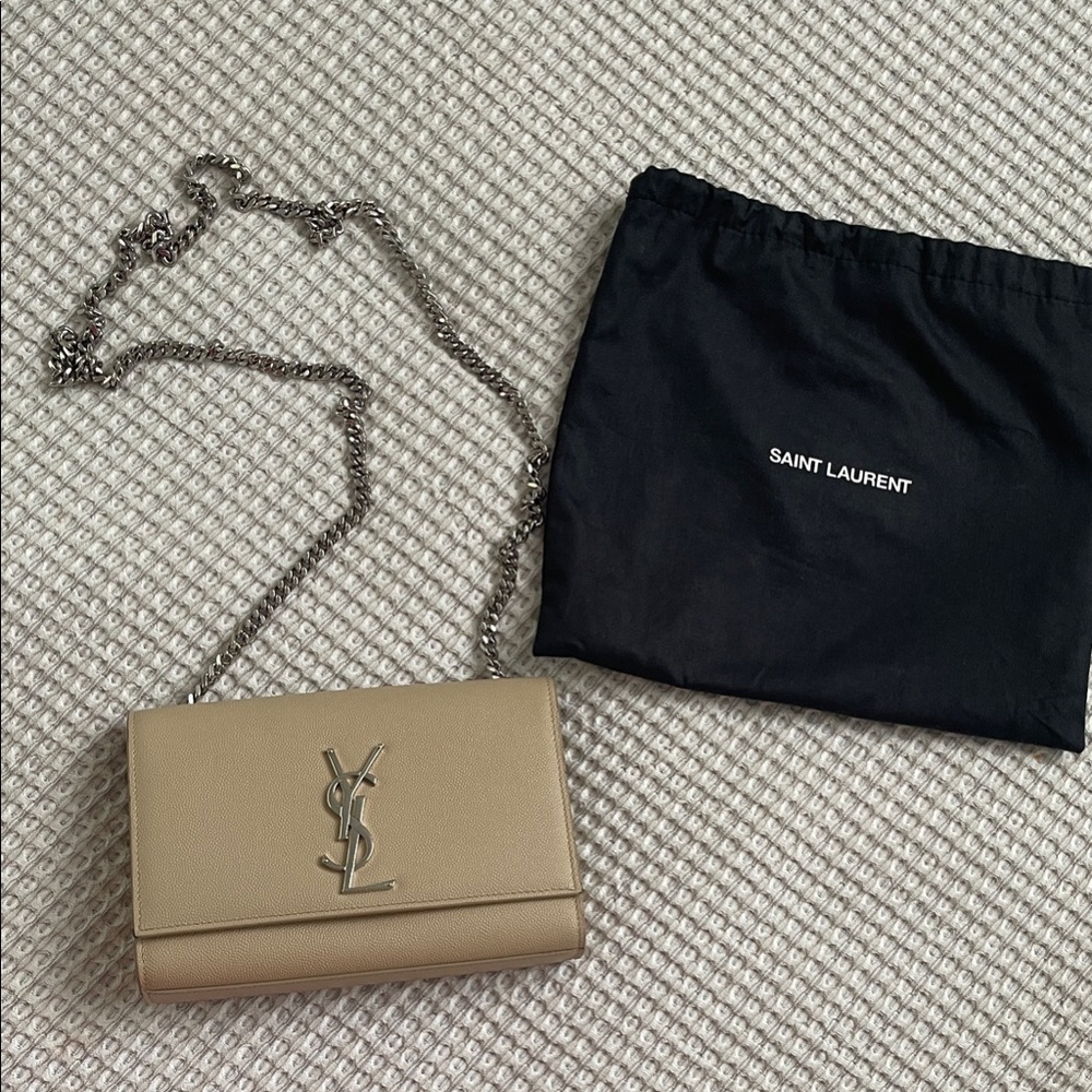 Saint Laurent Beige Crossbody Bag with Silver Chain